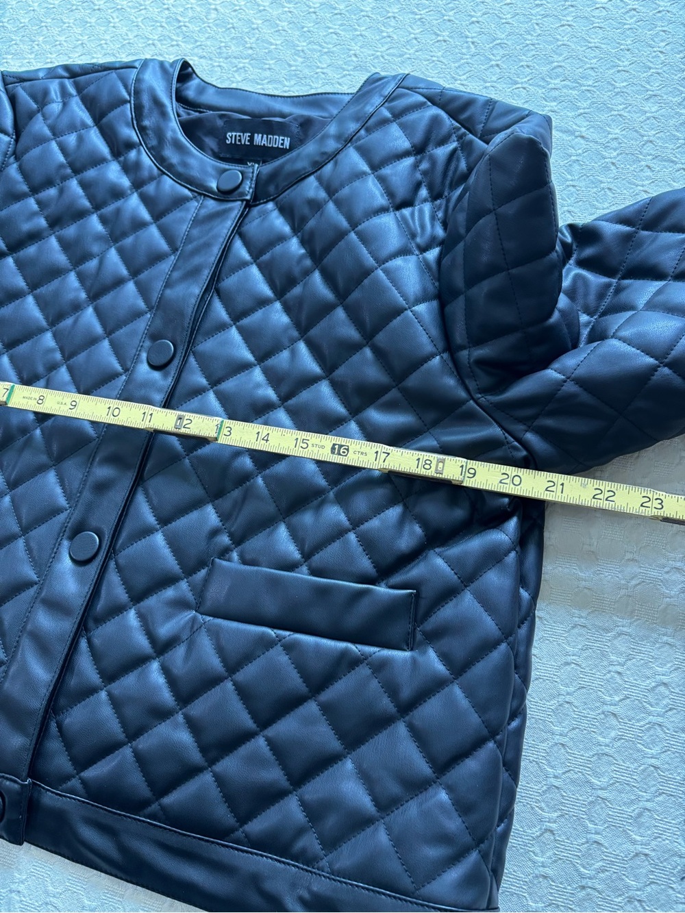 Steve Madden Black Quilted Faux-Leather Snap Jacket - Picture 13 of 13